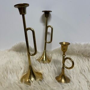 Brass Bugle Candle Holder set
